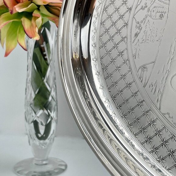 Gorham Silver Decorated Tray | Seasons Of Blossom | Winter Country Scene - Picture 8 of 10